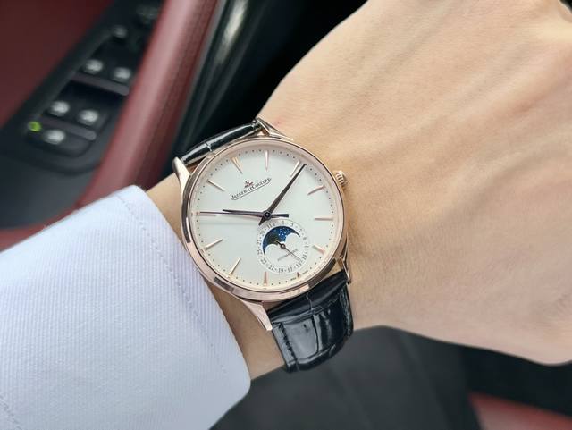 白壳 玫瑰金 满天星月相 Jaeger-Lecoultre Master Ultra Thin Moon积家超薄月相大师系列39Mm腕表 简洁的线条设计 赏心悦